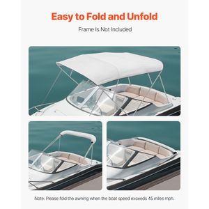 Tendalino Bimini a 4 Archi per Barca, Impermeabile, Protezione Solare, in Poliestere 600D, con Borsa per il Trasporto - Nuovo, Riutilizzabile - Product Image 5