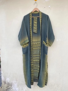 Robe de chambre en soie verte Robe Kimono vintage Robe de mariée Robe en soie Lounge Wear Kimono en soie Boho - Product Image 5