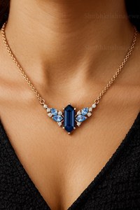 Colgante de Zafiro Azul Chapado en Oro Hecho a Mano, Joyería Elegante para Novia, Regalo de Aniversario Exquisito - Product Image 5