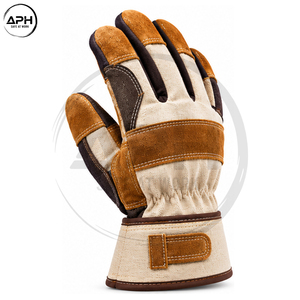Gants de travail marron en toile de jute avec paume renforcée en daim multi-panneaux, manchette large en toile de jute, poignet réglable – Fournisseur en gros - Product Image 3