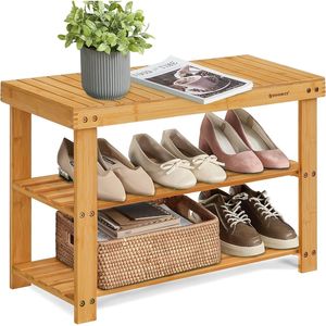 Organisateur de rangement à chaussures en bambou à 3 niveaux, banc d'entrée, 11,3 x 27,6 x 17,8 pouces, capacité de 286 lb, pour entrée, salle de bain, chambre à coucher - Product Image 1