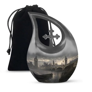 Cruz de aluminio Gota de lágrima Hermosa mariposa Cremación Urna para adultos para cenizas humanas Recuerdo Urna funeraria con bolsa de terciopelo gratis - Product Image 6
