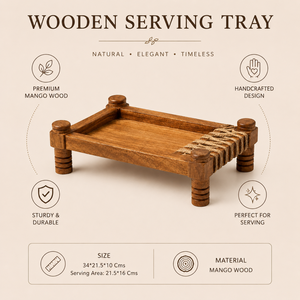 Tabla de madera artesanal para bebé |   Bandeja de Servir Tradicional Charpai, Soporte de Exhibición Rústico, Decoración de Mesa Estilo Granja, Hecho a Mano por Artesanos - Product Image 5
