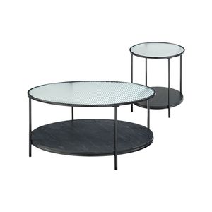 Set di tavolini moderni in 2 pezzi, tavolino da caffè con piano in vetro e tavolino laterale, finitura in metallo nero, mobili per soggiorno - Product Image 2