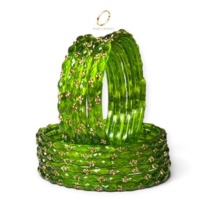 Bracelets en verre kashmiri plaqué or vert brillant avec cristaux en forme de goutte de pluie pour femmes, bijoux de mode pour mariage indien, vente en gros - Product Image 3