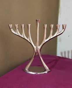 Eco Friendly Vintage Aluminum Menorah Featuring Durable Metal Construction For Hanukkah Candle Lighting And Decorative <b>Table</b> - Product Image 2
