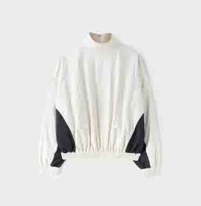 Unisex White Batwing Sleeve Blouson Turtleneck <b>Jacket</b> Color Blocking Knitted Polyester Autumn Wear <b>Jacket</b> - Product Image 5