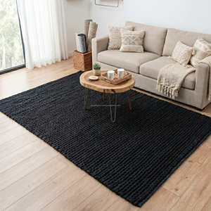 Thick Braided Black Area Rug Rectangle Scandinavian Style Non-Slip Bedroom Rug High Pile Handloom Cotton Indoor Boho Rugs - Product Image 2
