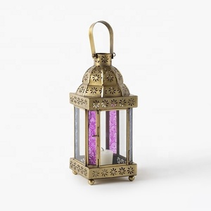 Nouvelles décorations Ramadan 2026 très vendues : Lanternes marocaines dorées faites à la main avec verre coloré, lanternes de table et de sol - Product Image 1