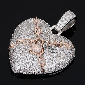 Pendentif Cœur Hip-Hop en Or Rose avec Chaîne, Sertissage Griffe, Diamant Moissanite, Personnalisé, en Argent 925, Breloque de Luxe pour Cadeau ou Usage Quotidien - Product Image 2