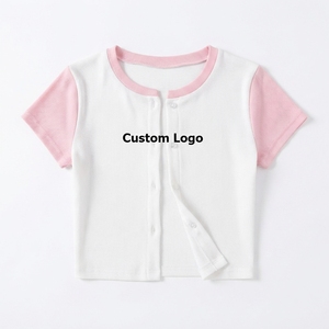 Women's White Blue <b>Raglan</b> Sleeve Crop <b>Top</b> Crew Neck Short Sleeve Casual T-Shirt With Custom Logo Breathable Knitted Polyester - Product Image 6