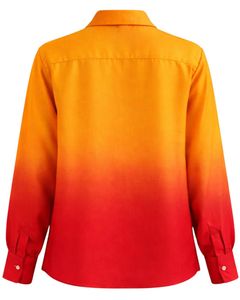 เสื้อเชิ้ตผู้หญิงแขนยาวสีเหลืองซันเซ็ทไล่เฉดสีแดงแบบกระดุมหน้า สไตล์ลำลองสำหรับใส่ทำงาน ผู้ผลิตเสื้อผ้าแบบ OEM สั่งทำได้ - Product Image 2