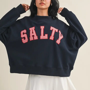 Sweat-shirt unisexe personnalisé à col montant, motif gingham et lettres appliquées, coupe oversize, décontracté, 100 % coton, séchage rapide, hiver - Product Image 2