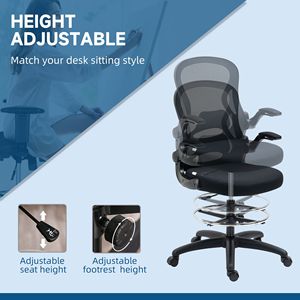 Sedia da Scrivania Ergonomica in Rete Certificata BIFMA con Braccioli Ribaltabili, Supporto Lombare, Poggiapiedi Regolabile, Anello Nero per Uso Domestico - Product Image 4
