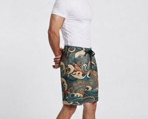 Shorts de sport pour hommes en molleton sublimé, taille mi-haute à cordon de serrage, style streetwear décontracté - Product Image 3
