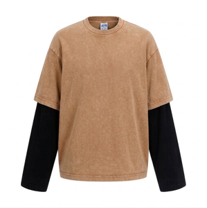 Ensemble de t-shirts boxy pour homme sur mesure 270 g/m², 100 % coton, manches longues, deux pièces, style formel, motif à motifs, qualité supérieure - Product Image 1