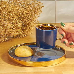 Ensemble de tasses à café et sous-tasses en céramique dorée, de luxe, personnalisées, 100cc, service moderne, en porcelaine, <span class=keywords><strong>Espresso</strong></span>, origine chinoise, turque - Product Image 3