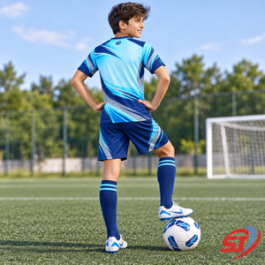 Ensemble de football personnalisé pour enfants, maillot et short Arctic Wave, sublimé, col en V, sans manches, séchage rapide, respirant, uniforme pour jeunes, 100% polyester - Product Image 3