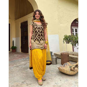 Fancy Top-Patiala and Dupatta <b>Set</b> Heavy Embroidery Sequence Work Size XL - Product Image 4