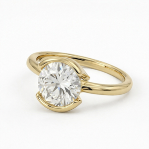 Anillo de Compromiso Solitario con Diamante Cultivado en Laboratorio, Corte Redondo, 2 Ct, Certificado IGI, Oro Amarillo de 14K, Color DEF, Claridad VVS2, Engaste Antiguo - Product Image 1