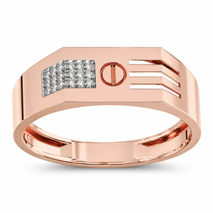 18K Rose <b>Gold</b> Diamond Geometric Signet <b>Ring</b> for Men High Polish Contemporary Luxury Wedding Party Daily Wear Gift Fine Jewelry R - Product Image 2