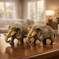 AG Elements Ensemble de figurines d'éléphants Art Déco en aluminium laiton antique, artisanat durable et écologique, 2 pièces, pour table, anniversaire