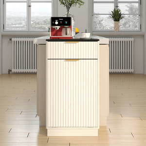 Cestino per rifiuti da 10 galloni con finitura ondulata effetto legno, mobiletto con cassetto a scomparsa inclinabile, contenitore in legno per la raccolta differenziata per cucina - Product Image 1