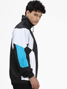 Men's Color Blocked <b>Racer</b> <b>Jacket</b> With Zipper And Pockets Windproof Oversized Fit Black White Blue Polyester Outdoor Wear - Product Image 6