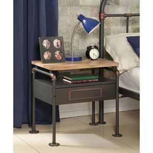 Comodino con finitura in rovere antico e sabbia grigio antico in rovere antico e grigio sabbia - Product Image 1