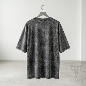 T-shirt pour homme en polyester/coton tricoté léger et respirant, coupe classique, délavé à l'acide, gris foncé, style streetwear - Product Image 3