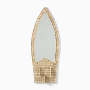 Rattan Wall Mirror With Storage <b>Shelf</b> Handwoven Wicker Hanging Mirror Organizer Boho Nursery Kids Room Decor Natural Furniture - Product Image 1