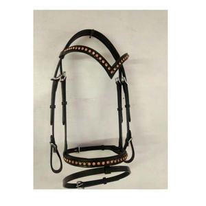 Bride anatomique de qualité supérieure pour chevaux Confortable en cuir véritable Rose Gold Crystal Design Rembourré Nose-Band Équestre - Product Image 2