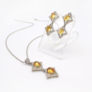 925 Sterling Silver Natural <b>Citrine</b> <b>Pendant</b> & Earring Set Rhodium Plated - Product Image 1