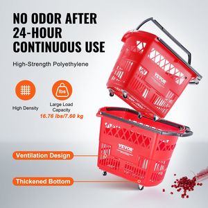 Set di 6 Grandi Cesti per la Spesa Portatili da 39L con Ruote e 8 Maniglie, Carrelli e Trolley in Plastica - Product Image 3