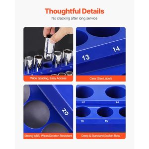Set di 8 Organizzatori Magnetici in Acciaio per Bussole con Etichette Trasparenti, Vassoi per Bussole da 1/4FT, 3/8FT, 1/2FT, Metrico e SAE - Product Image 5