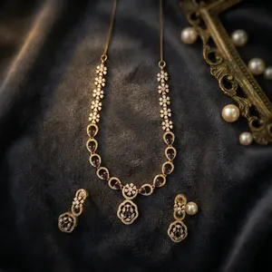 Collar de cadena con eslabones de circonita étnica con corte de pera y gota de agua, estilo Mehendi, para mujer, joyería de boda - Product Image 4