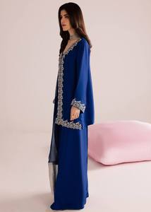Ensemble Kurta en soie bleu marine brodé pour femme avec pantalon Palazzo, tenue traditionnelle indienne et pakistanaise pour les fêtes, coupe ample longue jusqu'au sol - Product Image 5