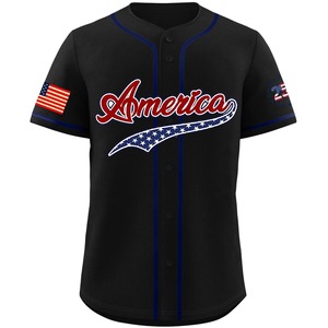 Maillot de baseball américain pour homme, manches courtes, bleu, 100 % polyester, respirant, séchage rapide, personnalisable avec nom d'équipe et patch drapeau - Product Image 3
