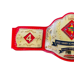 Cinturón de Campeonato del Premio Harry Schmidt, Diseño Rojo y Dorado con Logotipo de la División Marina e Insignia del 4º Batalón de Asalto Anfibio - Product Image 3