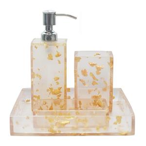 Ensemble d'accessoires de salle de bain en résine avec distributeur de savon à paillettes dorées, porte-brosse à dents, porte-serviettes, décoration moderne pour comptoir de salle de bain - Product Image 1