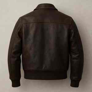 <b>Men's</b> <b>Brown</b> Genuine Cowhide <b>Leather</b> <b>Jacket</b> With Zipper Closure Turn Down Collar Biker Style Autumn Winter Wear <b>Jacket</b> - Product Image 3