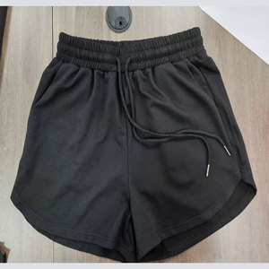 Shorts taille haute pour femmes avec cordon de serrage, couleur unie, en coton tricoté, décontractés, coupe régulière, avec poches, style vintage, respirants, noir, beige - Product Image 6