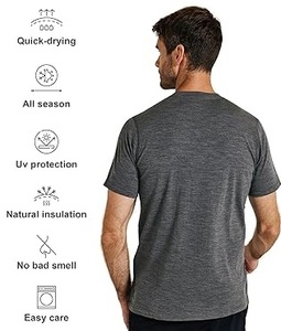 Camiseta de Algodón para Hombre, Corte Regular, Manga Corta, Cuello Redondo, Color Sólido, Transpirable, Informal, Tejido de Punto, Diseño Liso Teñido, Camisetas de Lana - Product Image 2