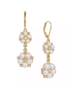 Orecchini pendenti a doppio fiore con perle coltivate finte e accenti in cristallo |   2028 - Product Image 1