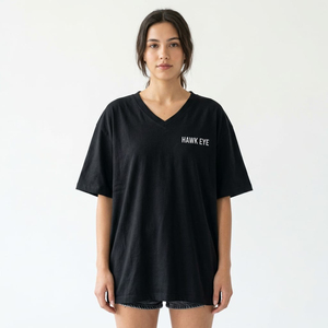 Camiseta Negra Casual de Cuello en V para Mujer, Talla Grande, 100% Algodón Ecológico, Impresión de Logotipo Digital Personalizada, Camiseta Lisa al por Mayor - Product Image 1