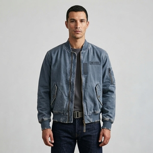 Mens <b>Vintage</b> Blue <b>Bomber</b> <b>Jacket</b> Streetwear Mens Winter <b>Jackets</b> Wholesale <b>Jacket</b> For Men Casual Fashion Zip Up Outerwear - Product Image 1