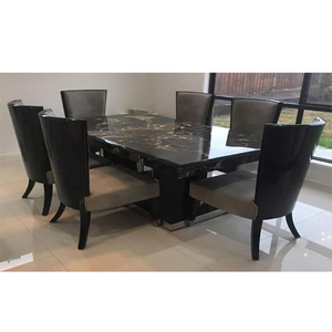 Juego de Mesa de Comedor Moderno con Cubierta de Mármol Negro, Juego de Mesa de Comedor Moderno con Cubierta de Mármol Negro para 6 Personas, Estructura de Madera, Muebles de Interior, Reino Unido - Product Image 1