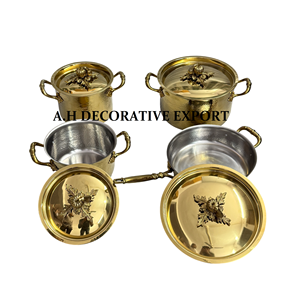 Ensemble de casseroles et poêles martelées plaquées or élégantes avec boutons décoratifs en forme de citrouille – Vaisselle de luxe décorative haut de gamme - Product Image 5