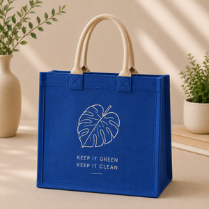 Bolsa de Viaje de Yute Azul con Asa de Cuerda, Tamaño Grande, Ecológica, Reutilizable, para Uso en el Aeropuerto - Product Image 6