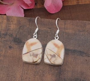 Boucles d'oreilles en jaspe naturel, plaquées argent sterling 925, pierre de guérison, pendantes, faites à la main, bijoux de luxe terreux, vente en gros pour mariage - Product Image 3